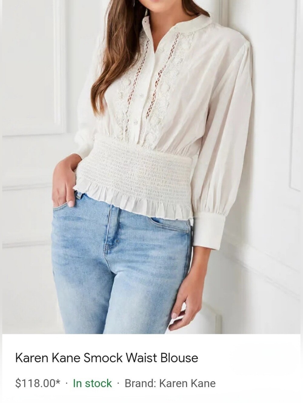 Karen Kane Smock Waist Off White Embroidery Eyelet Ruffle Fairy Whimsy Top XL